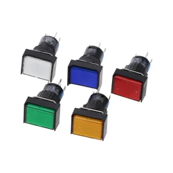 DC 12V 16mm Push Button Self-Lock Momentary/Latching Switch Rectangle LED Light  DC24V AC110V AC220V