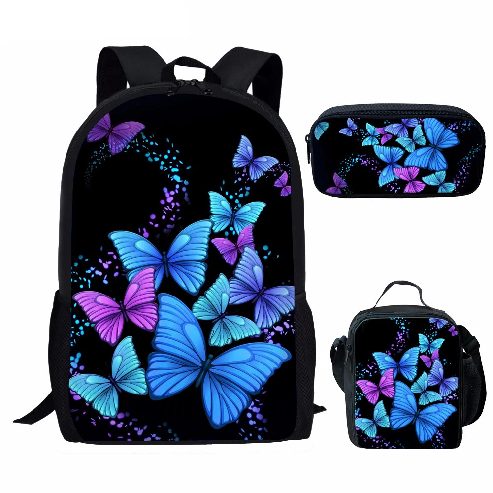 Butterfly Backpack for School Kids Girls Book Bags 3Pcs/Sets Rucksack Women's Travel Bagpack Children Schoolbags