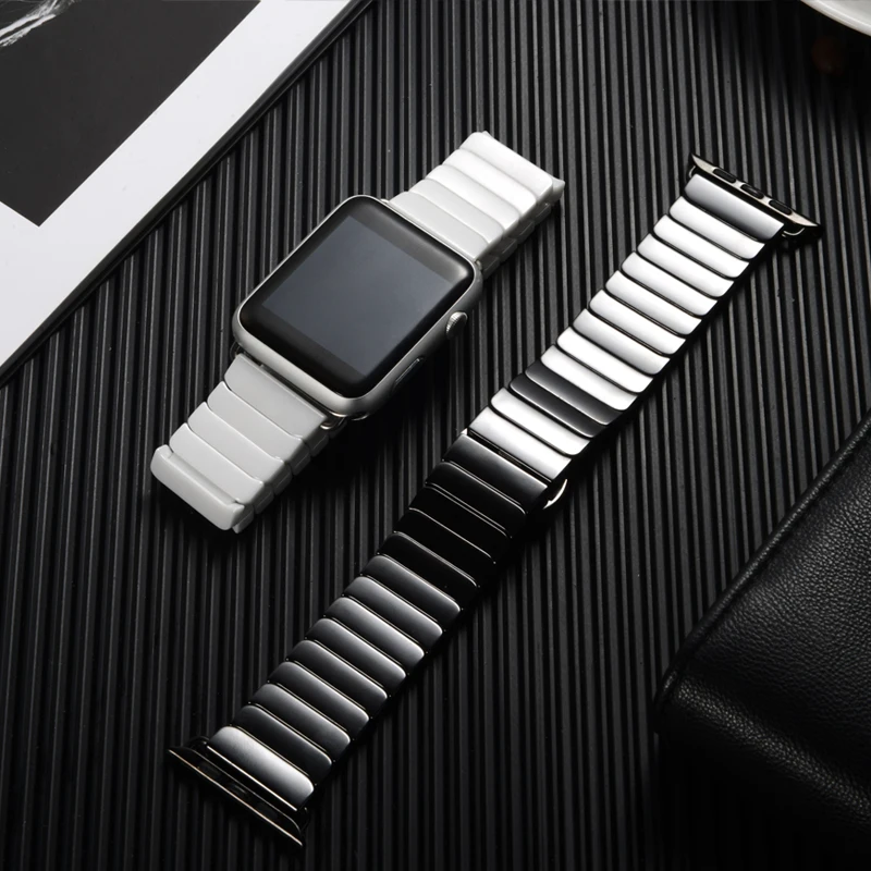 Box +Ceramic Strap for apple watch band 44mm 40mm 42/38mm Butterfly buckle watchband link bracelet apple watch serie 5 4 3 Se 6