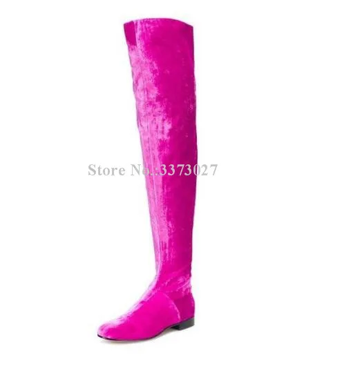 

Woman Rose Red Velvet Flat Long Boots Fashion Blue Purple Casual Over the Knee Boots Lady Large Size Winter Boots Dropship