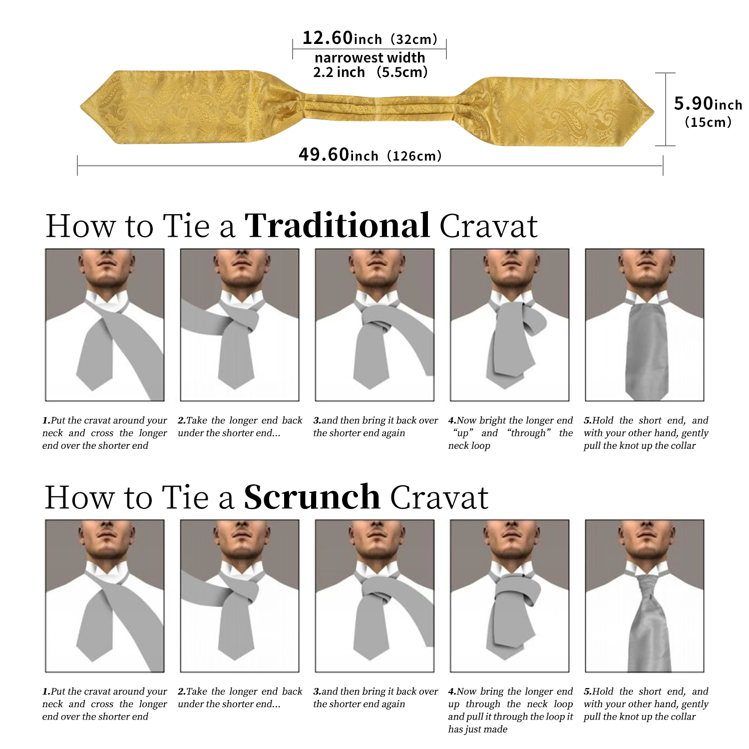 DiBanGu Jacquard Cravat 3pc Set Yellow Paisley Woven Ascot Tie Cufflinks Pocket Square Men\'s Fashion Casual Scarves Accessories
