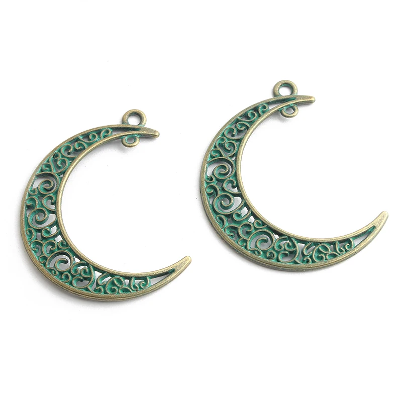 10pcs Patina Verdigris Open Crafts Moon Charms Pendant For Fashion Boho Necklace Witchy Earring DIY Jewelry Making Findings