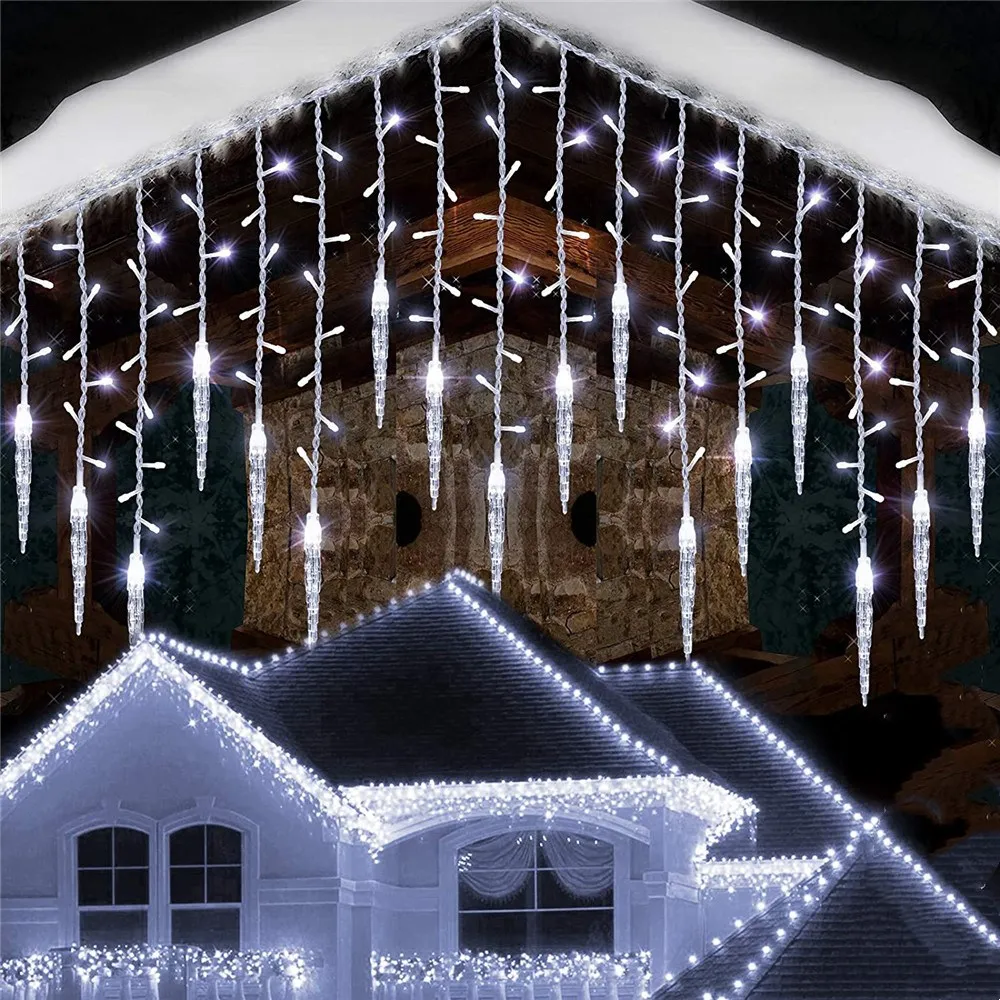 Kerst ijspegel verlichting 5M breedte 0.5-0.7M hoogte 216 LED raamgordijn golf fairy slinger met 36 druppels voor tuinhuis decors kerstversiering 2025 / nieuwjaar 2025 waterdicht