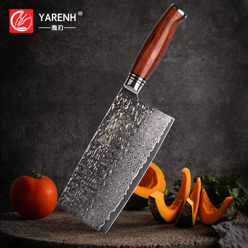 Yarenh 7 Inch Chinese Cleaver Knife - 73 Layers Damascus Stainless Steel Cooking Knife - Professional Kitchen Chef Slicing Knife