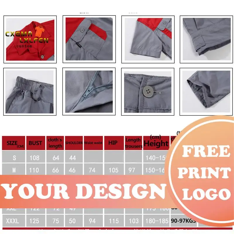 Custom Logo Workwear for Men Tops and Pants Repairman Auto Mechanics High Quality Work Clothing Two Pocket T-shirt