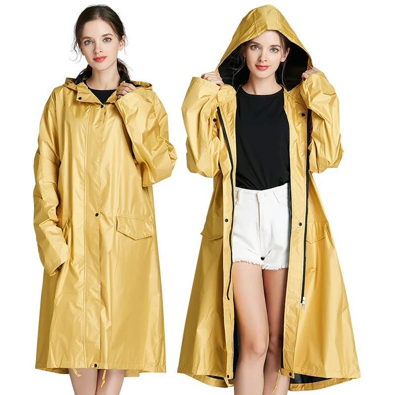 New Breathable Long Women Rain Coat Poncho Thick Ladies Vinyl Raincoats Waterproof Raincoat Tavel Rain Jacket With Hood Pocket