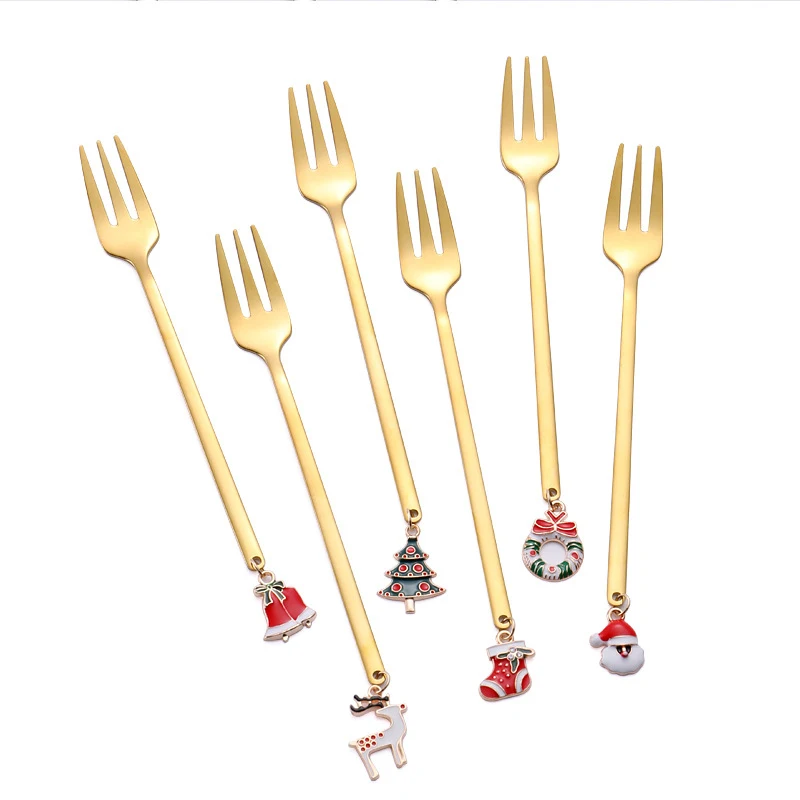 

Christmas Fruit Fork 304 Stainless Steel Tableware For Xmas Bells Tree Shoe Deer Wreath