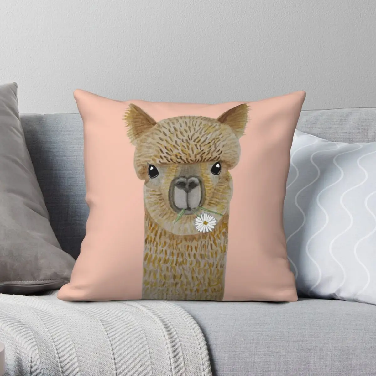 Jimmy The Alpaca Square Pillowcase Polyester Linen Velvet Zip Decor Home Cushion Cover 18