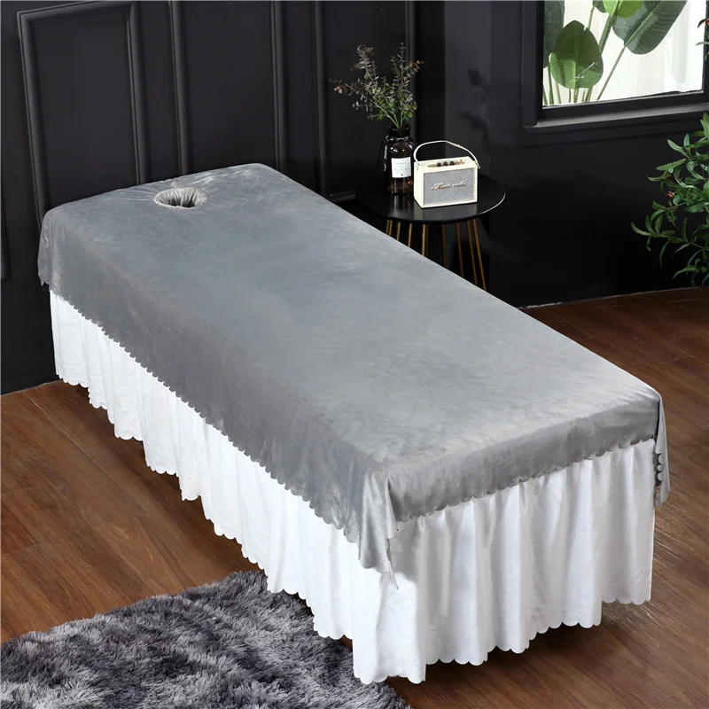 

Beauty Salon Crystal velvet Sheets Spa Massage Bed Linens With Hole Dedicated Adult Flat Sheet #/