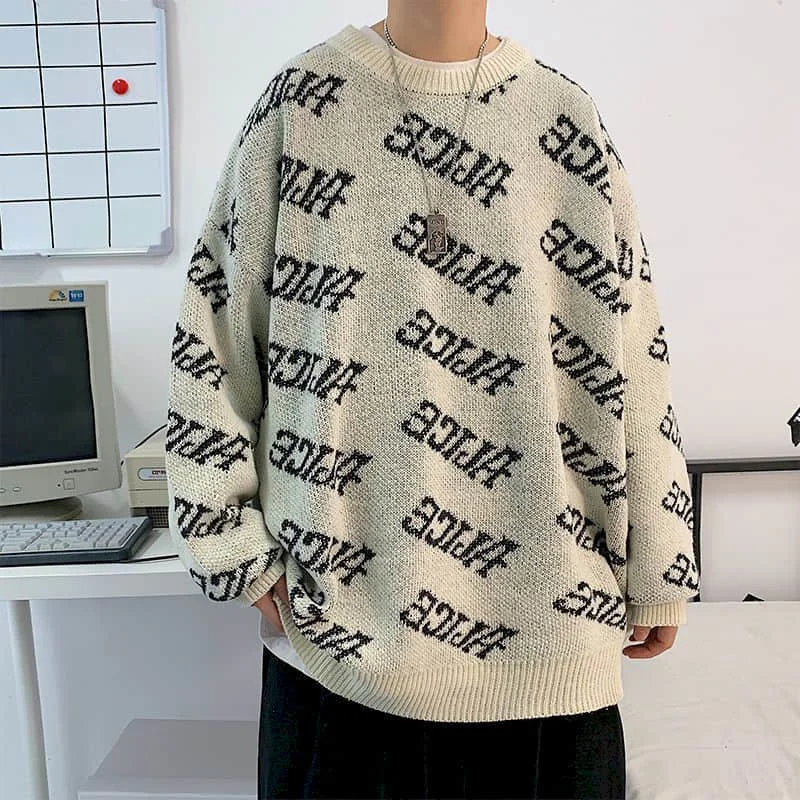 High street sweater men's Korean loose Hong Kong style round neck autumn and winter trend wild ruffian handsome pullover