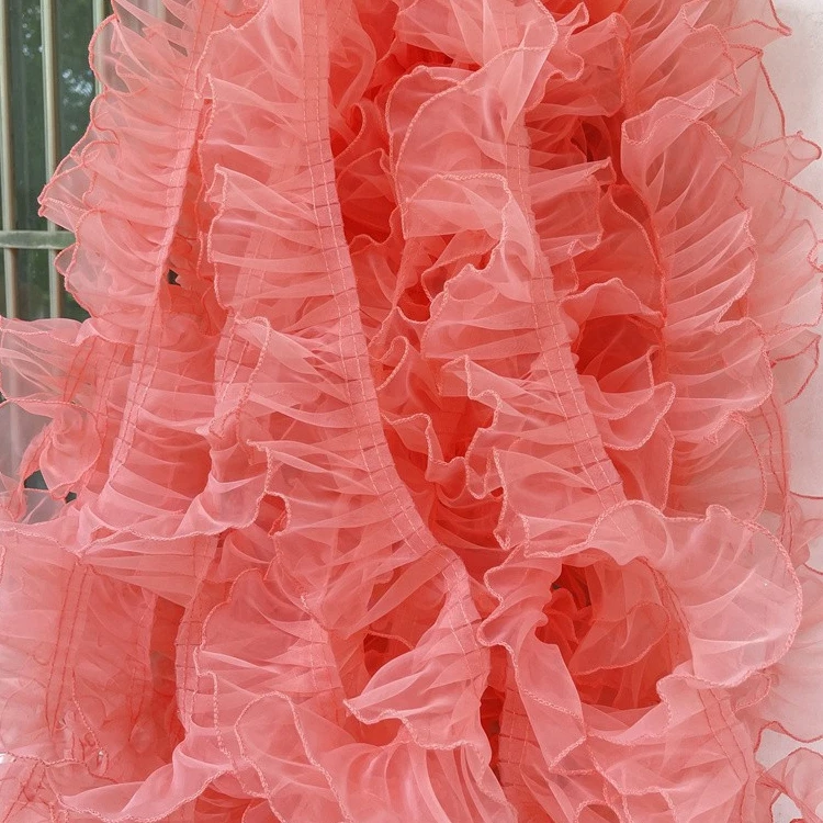 10Yard price 6cm wide pink jade apricot organza three-dimensional encryption pleated lace wedding dress lace accessories