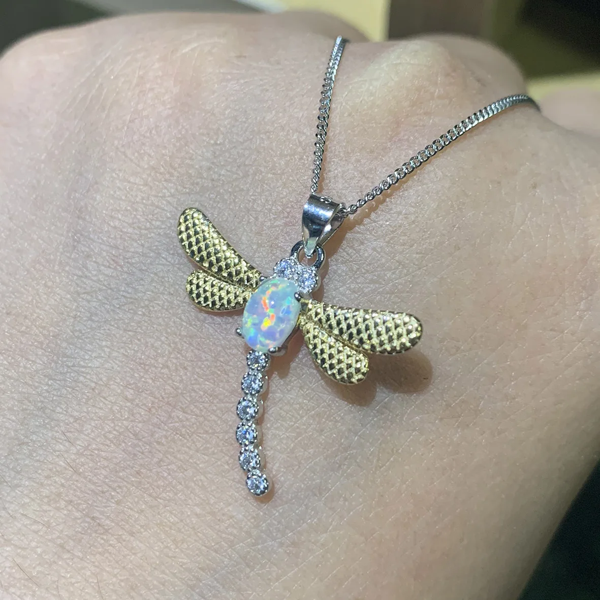 

Jewelry Opal Dainty Sand Beach Pendant Necklace 925 Sterling Silver Dragonfly