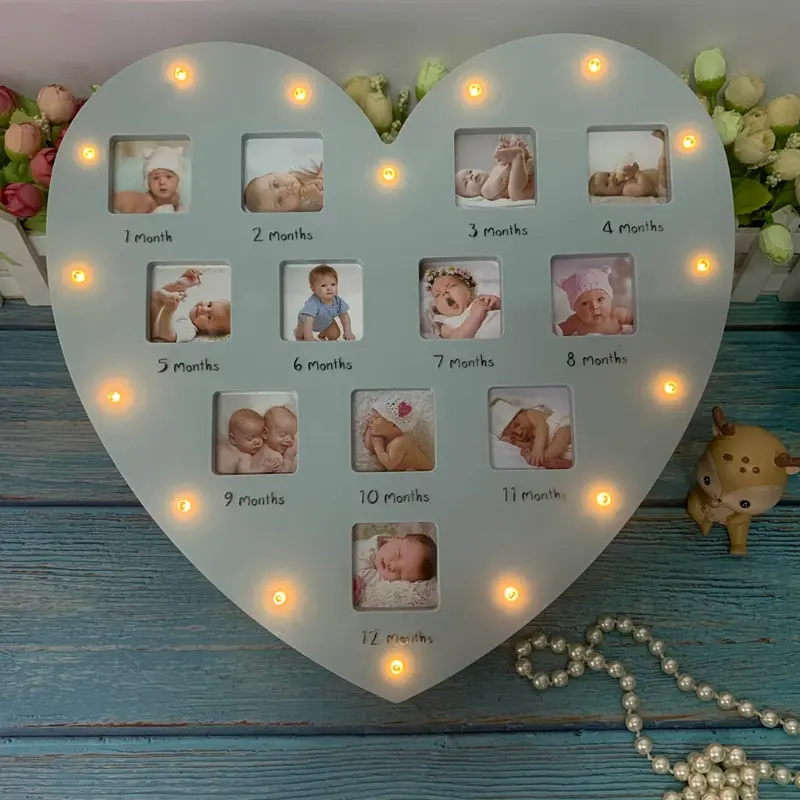 C9GB First Year Baby Keepsake Frame with Light 0-12 Month Heart Photo Frame