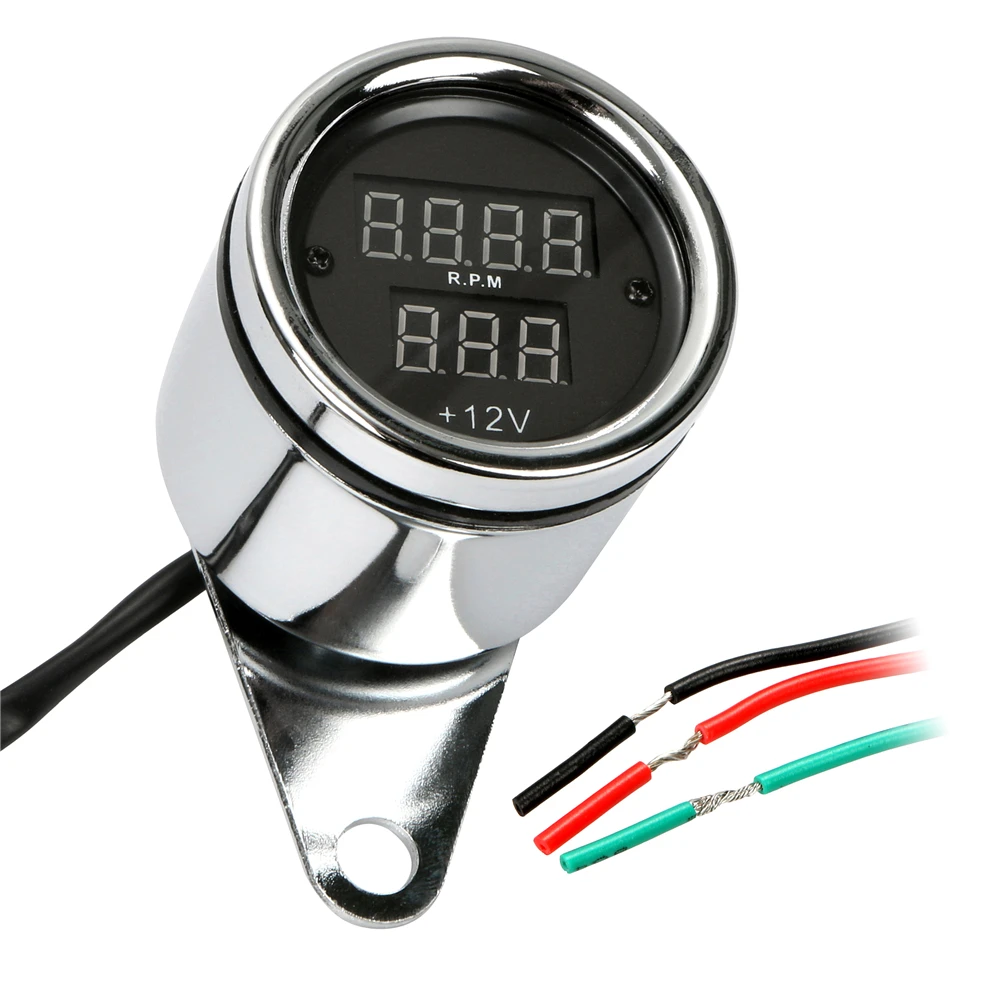 1pc Motorcycle LED Tachometer Digital Voltmeter Tachometer Gauge 12V Motorcycle Metal Odometer Speedometer Universal Accessories