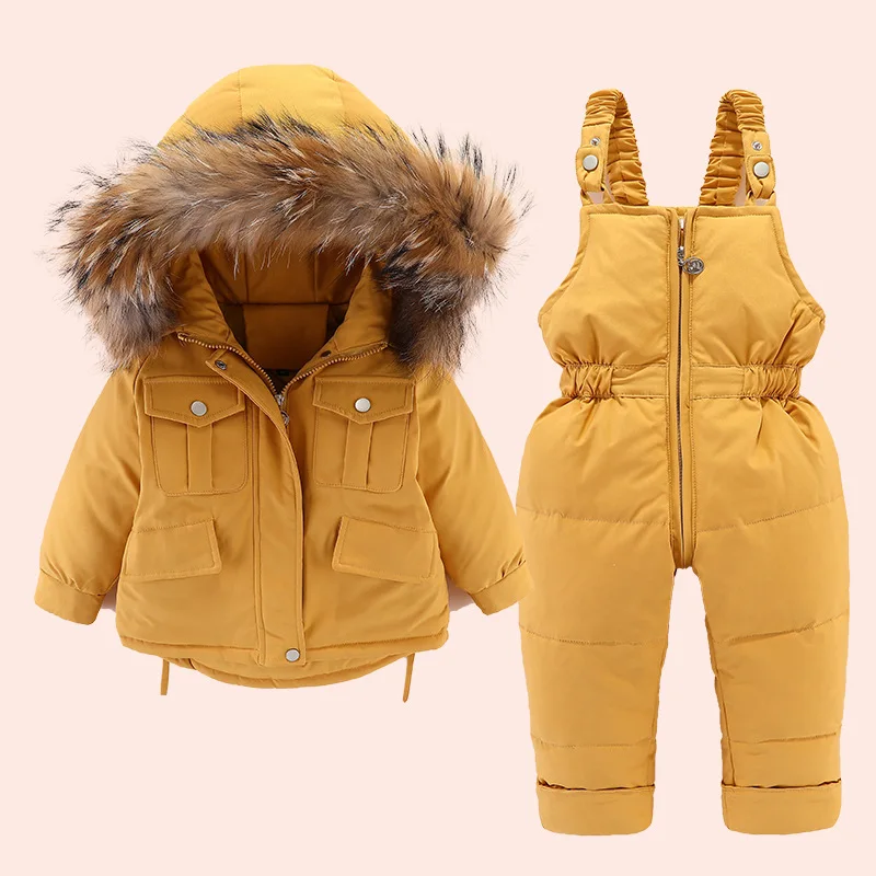 2024 Winter Down Jacket for Girl clothes Kids Overalls Snowsuit Baby Boy over coat Toddler New Year Clothing Set parka real fur