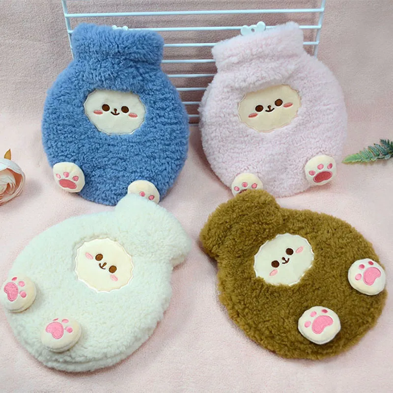 New Arrival 550ml Cute Cartoon Cloud Wool Velvet Hot Water Bottle Water Injection Warm Water Bag Stomach Warmer Handbag PVC