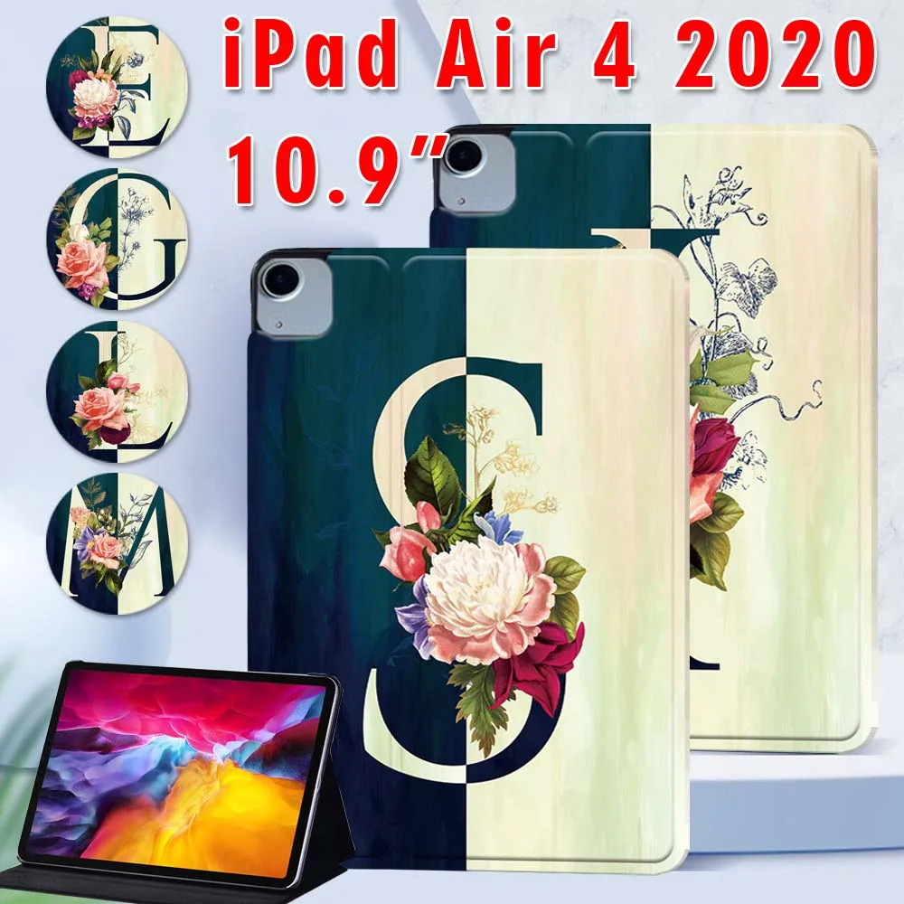 

Print Letter Pattern Tablet Case for Apple IPad Air 4 2020 10.9 Inch Tablet Stand Folio Cover Case + Free Stylus