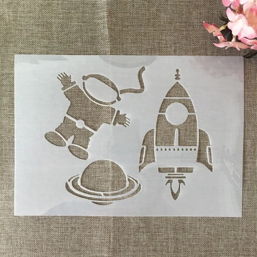 A4 29cm Spacecraft Astronaut DIY Layering Stencils Wall Painting Scrapbook Coloring Embossing Album Decorative Template