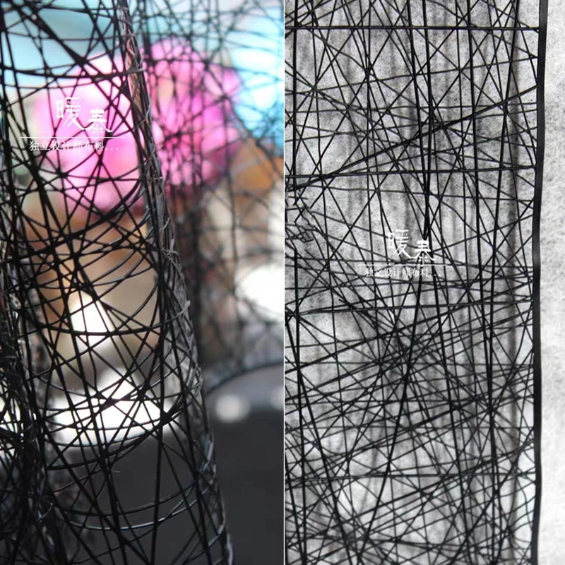 

Bird's Nest Hollow-out PU Mesh Fabric Black DIY Patches Crafts Store Arts Decor Three-dimensional Space Design 48*43cm