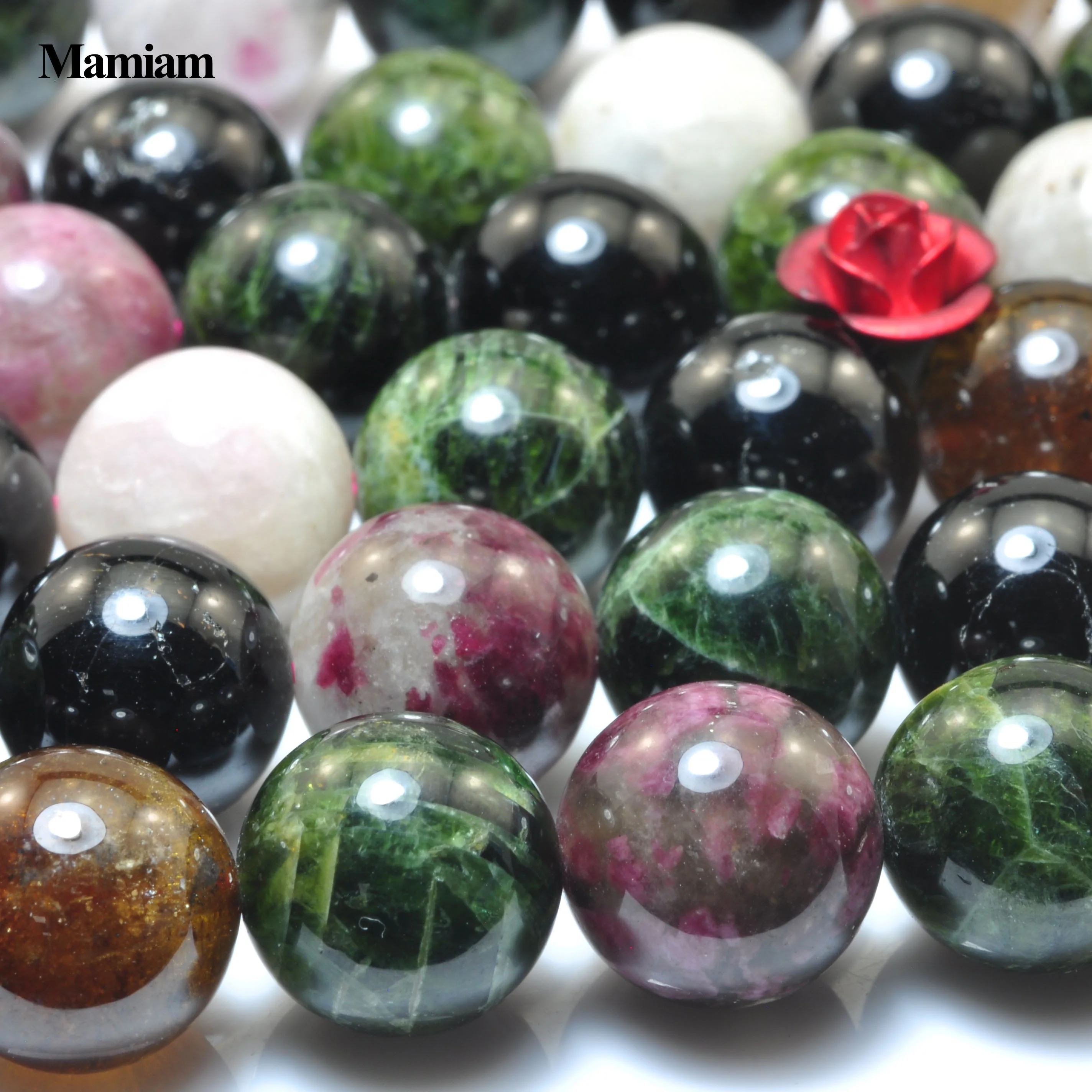 Mamiam Natural A Mixed Colorful Tourmaline Beads 9.5-10mm Smooth Loose Round Stone Diy Bracelet Necklace Jewelry Making Design