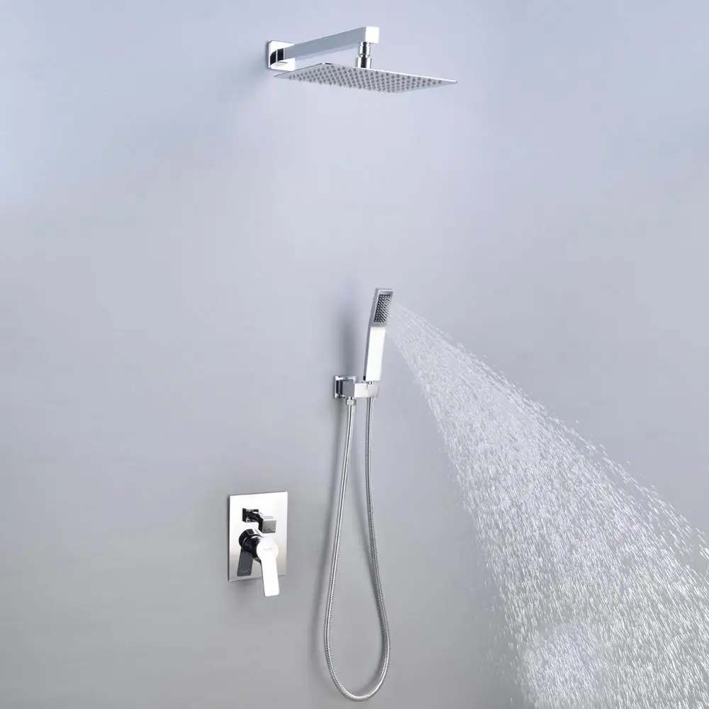 Wall Mount Bathroom Rain Waterfall Shower Faucets Set Concealed Chrome Shower System Bathtub Shower Mixer Faucet Tap