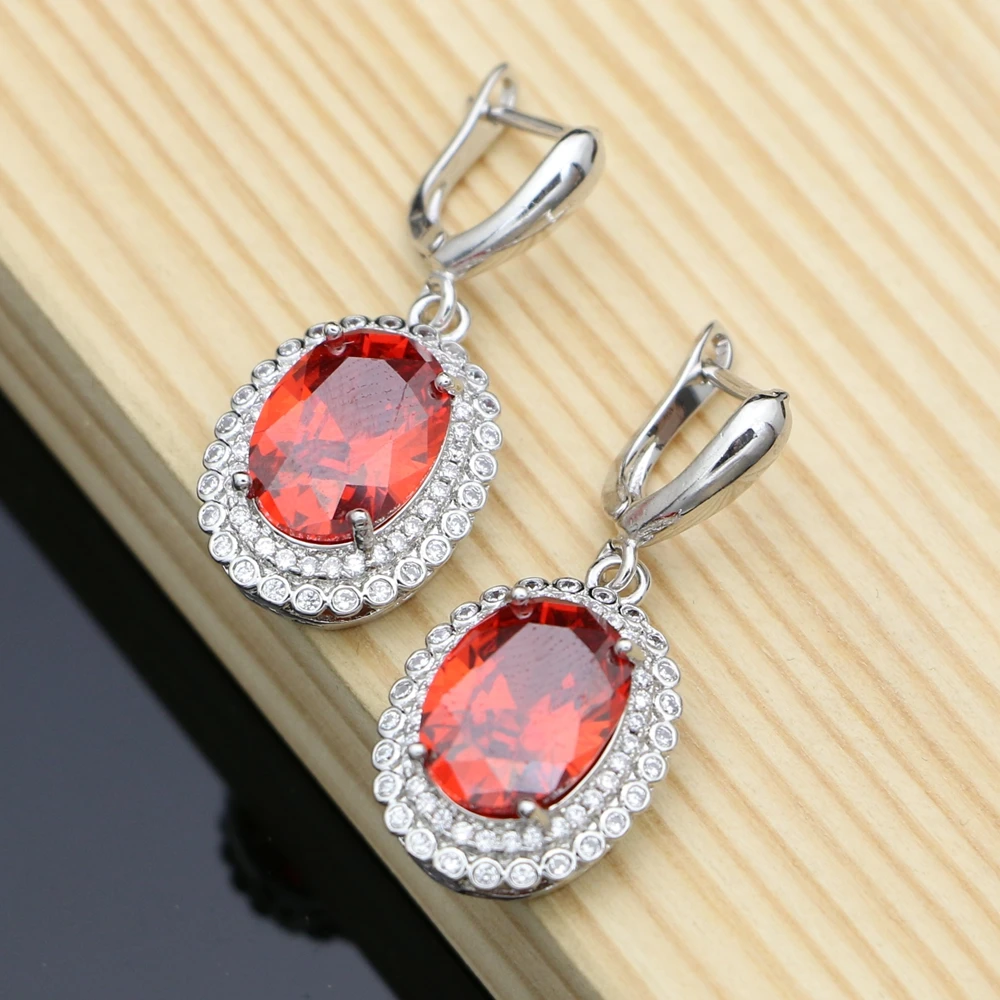 Drop Earrings With Red Cubic Zirconia Stone 925 Silver Jewelry Earrings For Bridal Wedding Jewelry For Women Dropshipping