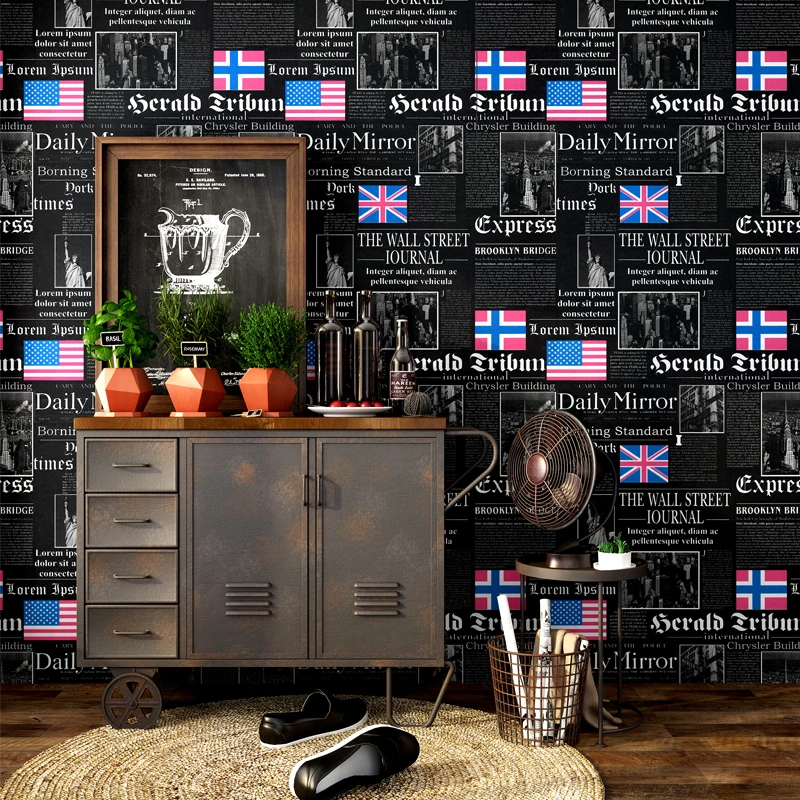 

beibehang alphabet retro old nostalgic wallpaper bar cafe black clothing store restaurant KTV TV background wallpaper