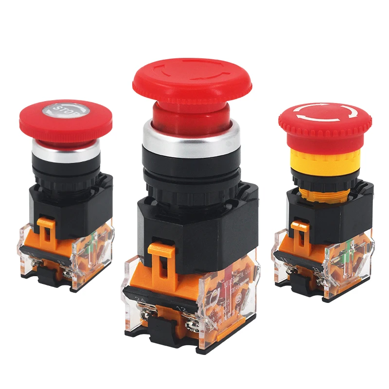 1PCS LA38-11ZS Self-Locking 22mm Emergency Power Push Button Switchstop Mushroom Head Emergency Stop Button Switch