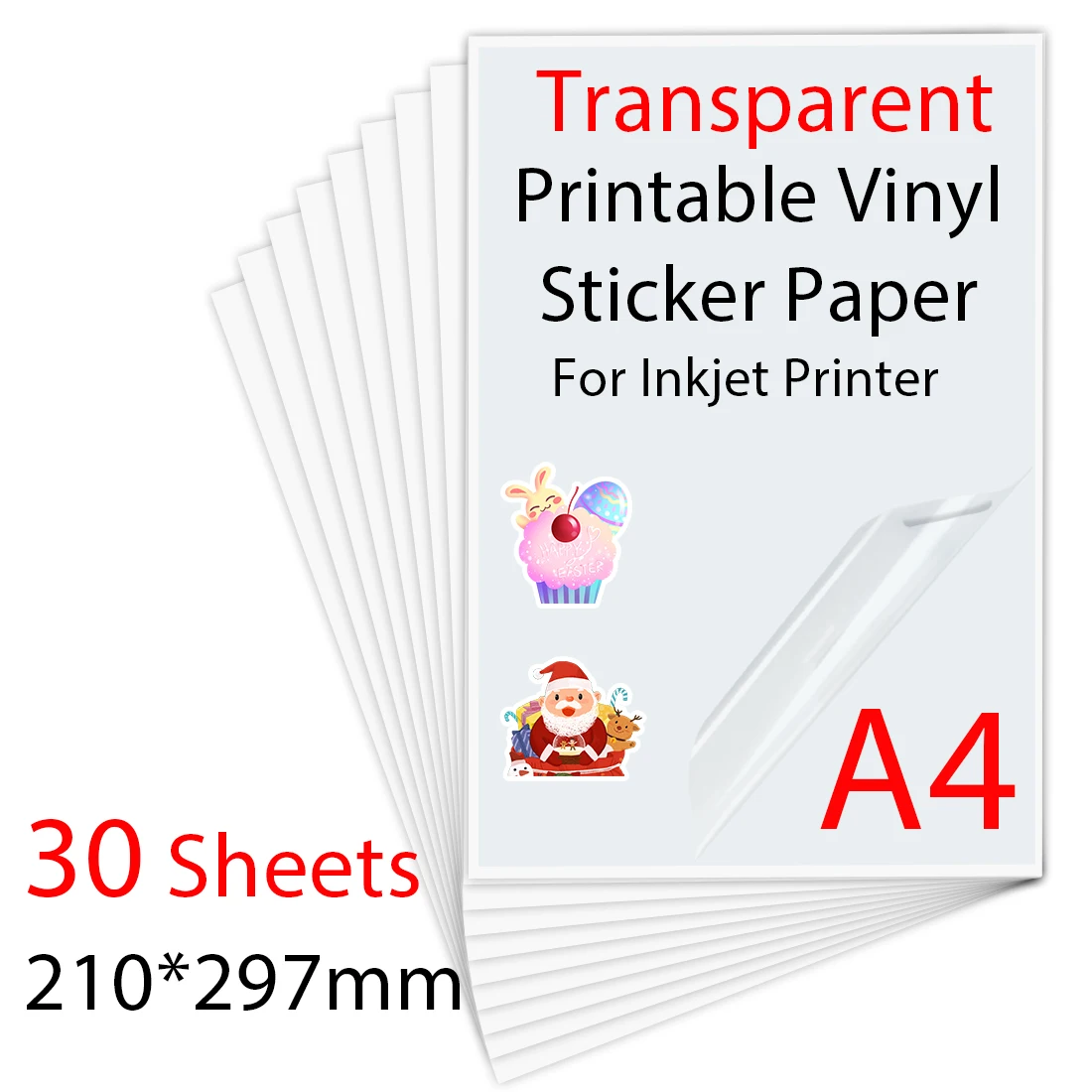 10/30/50/100 Vellen A4 Transparant Afdrukbaar Vinyl Sticker Papier Waterdicht Zelfklevend papier voor Voor Inkjet Printer DIY Label