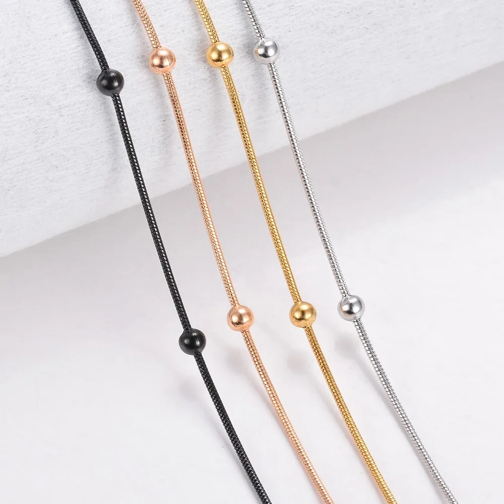 1 Stück, Breite 1,2 mm, Schlangenkette, runde Perlenkette & Gliederhalsketten, Schmuck, Edelstahl-Choker-Halskette für Damen, Collier – Detail 2