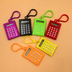 1pc Random Color Creative Lovely Biscuit Shape Mini Keychain Portable Plastic Calculator Student Tool Included Button Battery