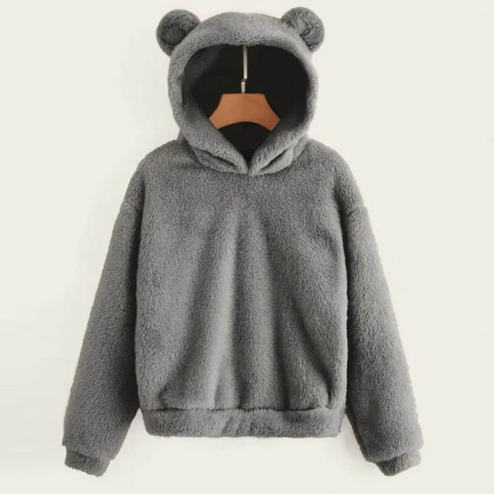 Women Teddy Sweater Plus Size 3XL Kawaii Tops Harajuku Hooded Pullover Winter Fluffy Fleece Sherpa Sweaters