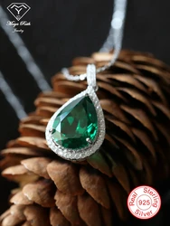 Created Emerald Gemstone Pendant Real 925 Sterling Silver Party for Women Anniversary Gifts Sparkling Aesthetic Female Necklace