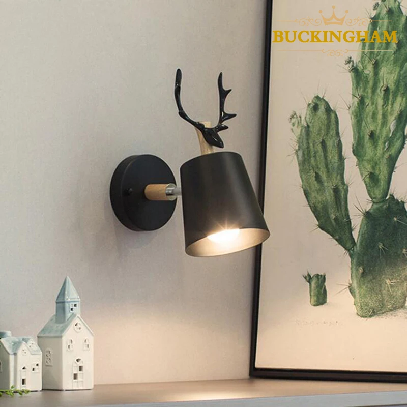 nordic wall lamp colorful cartoon deer antlers bedroom livingroom bedside stair children room E27 modern wall light