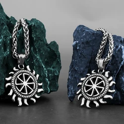 316L Stainless Steel Sun Wheel Pendant Necklace Unique Pagan Amulet Jewelry Retro Mysterious Slavic Symbol Wholesale