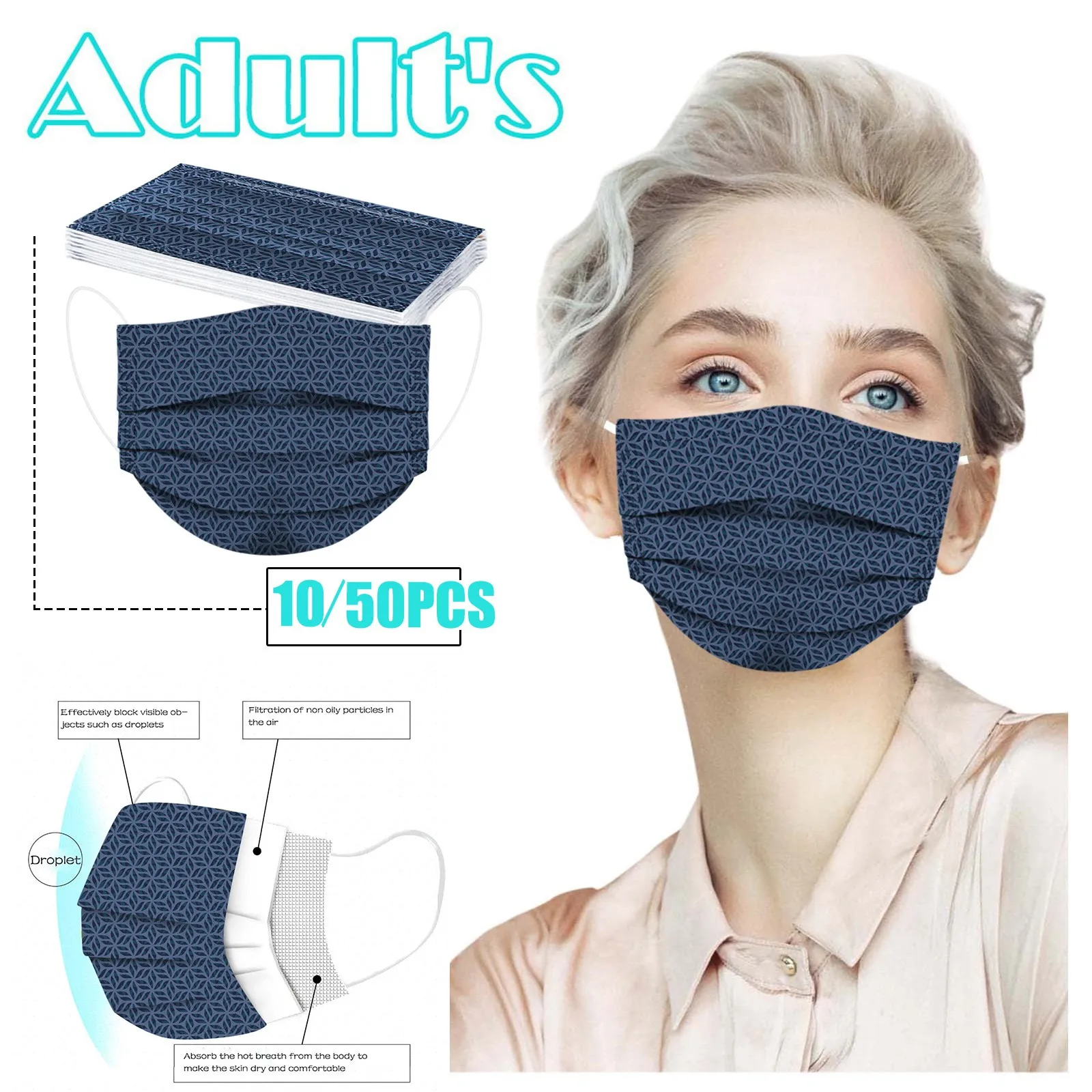 

10/50pcs Adults Face Mask Summer Daily Beautiful Flower Prints 3 -layer Disposable Mouth Masks Breathable Masque Respirator Hot