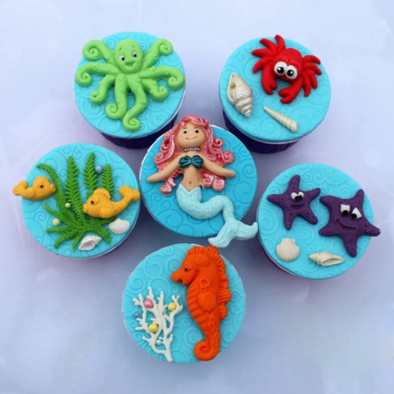 Ocean Series Mermaid Octopus Seahorse Crab Molds Fondant Cake Decor Silicone Mold Chocolate Baking Tools for Cakes Gumpaste Form