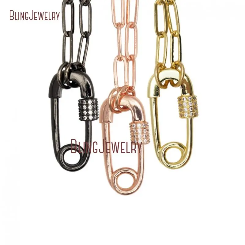 

Paper Clip Oval Lock Necklace Carabiner Screw Clasp Women Stainless Steel Jewelry NM32293