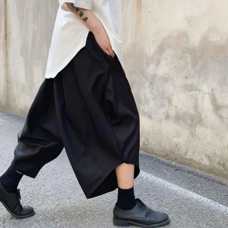 Men Dark Black Loose Harem Pant Japan Streetwear Hip Hop Punk Casual Pant Male Skirts Trousers