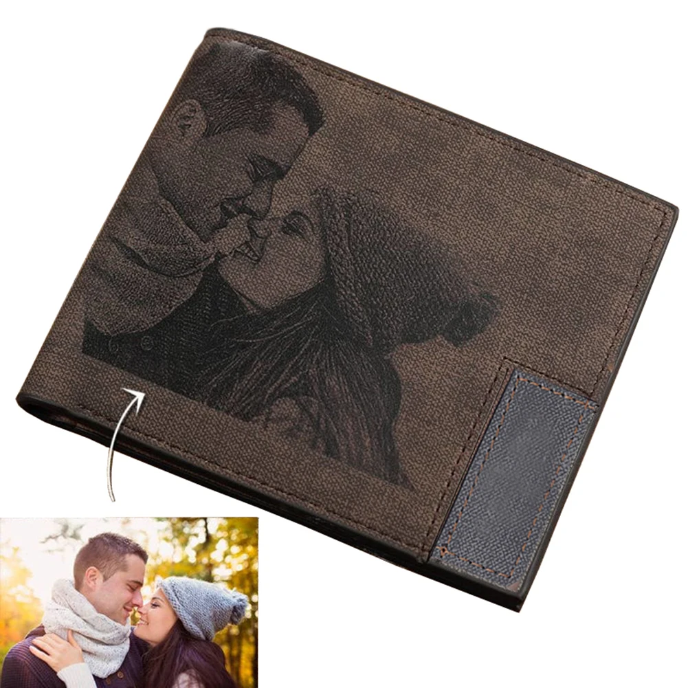 Custom Wallet PU Leather Wallet Men's Bifold Custom Inscription Photo Engraved Wallet Thanksgiving Gifts For Him Custom Picture