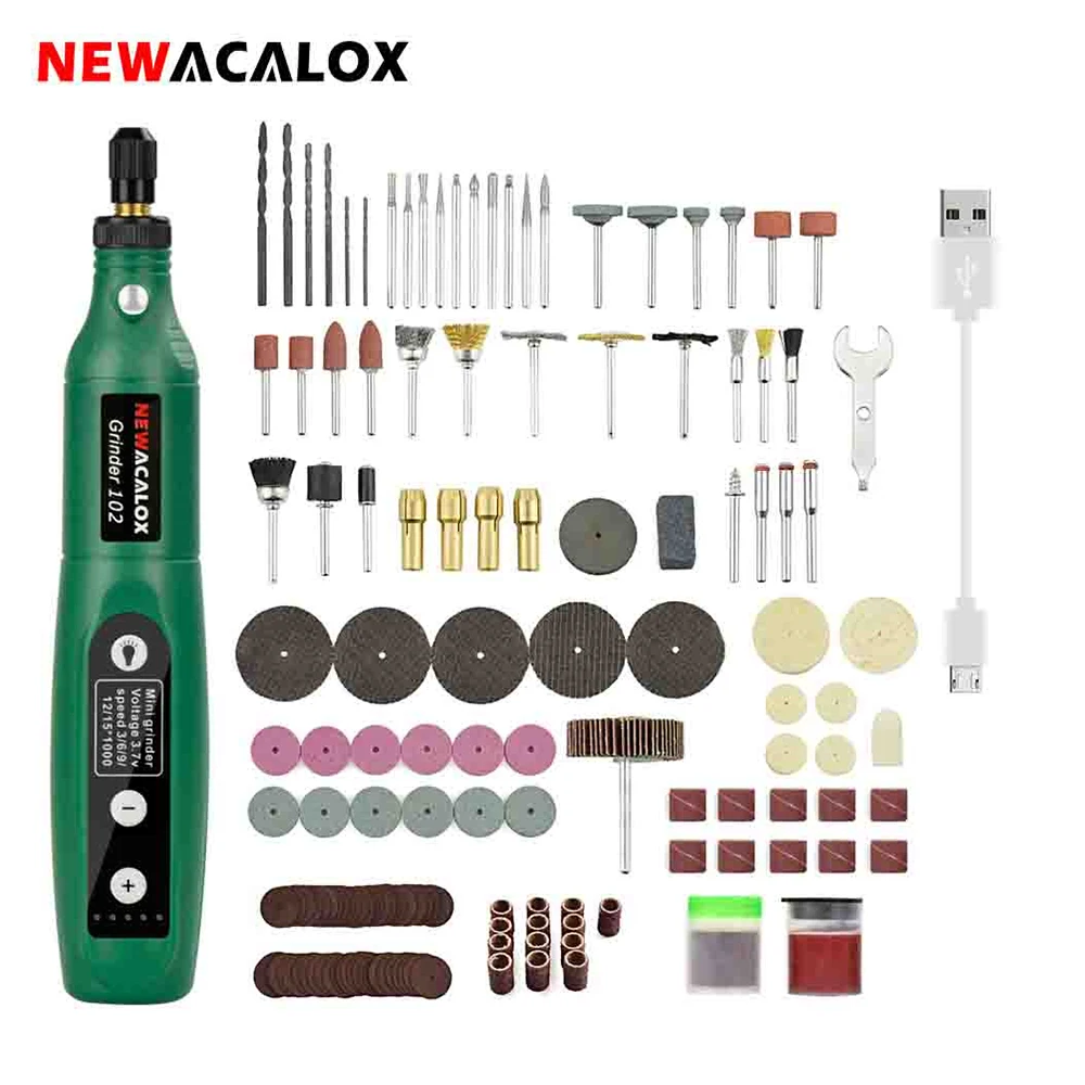 מכונת טחינה USB NEWACALOX עם מהירות משתנה, ערכת כלי רוטטים עם 126 חלקים לאביזרי חריטה