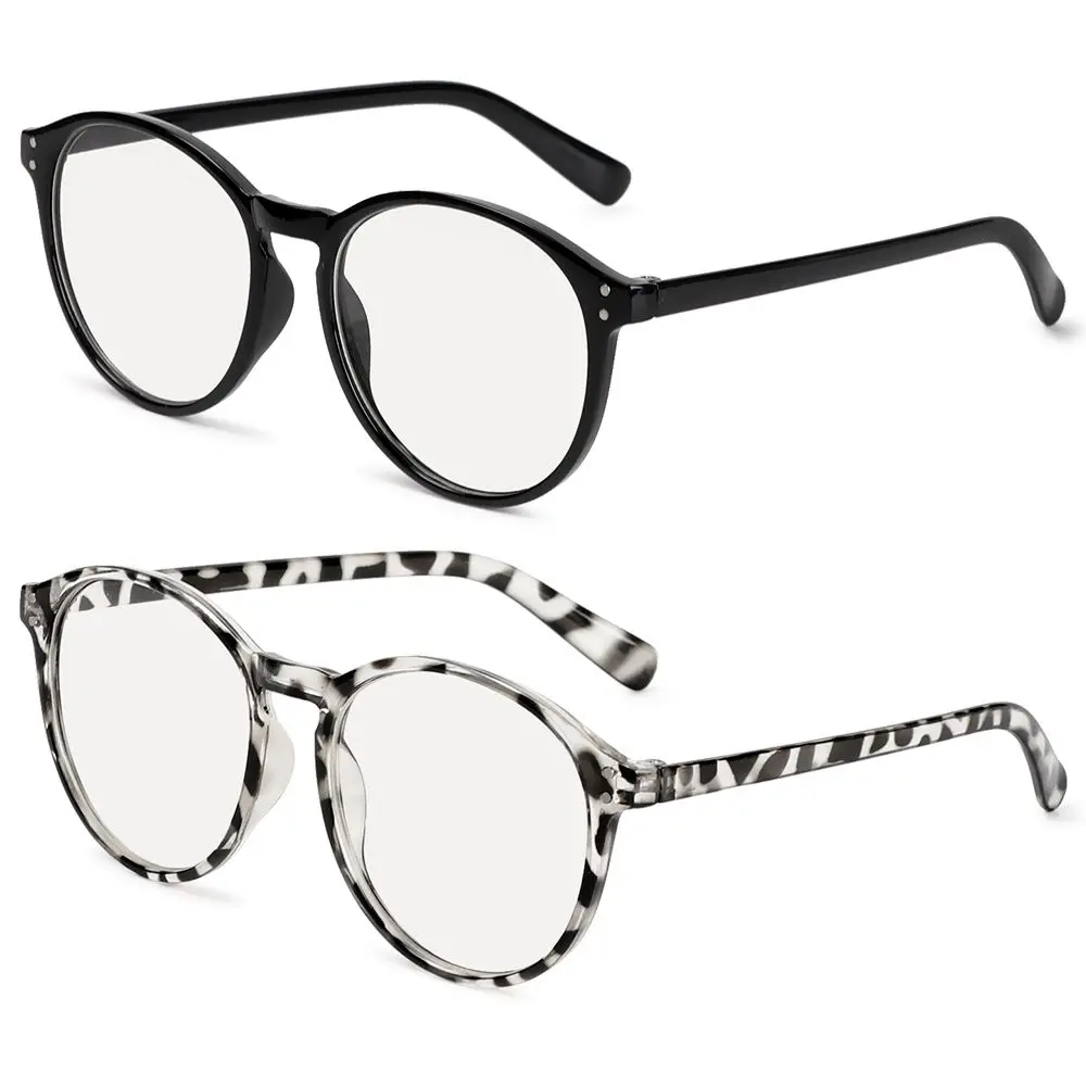 Eye Strain Round Frame Leopard Print Black Flat Mirror Eyewear Myopia Glasses Anti Blue Light Vintage Eyeglasses