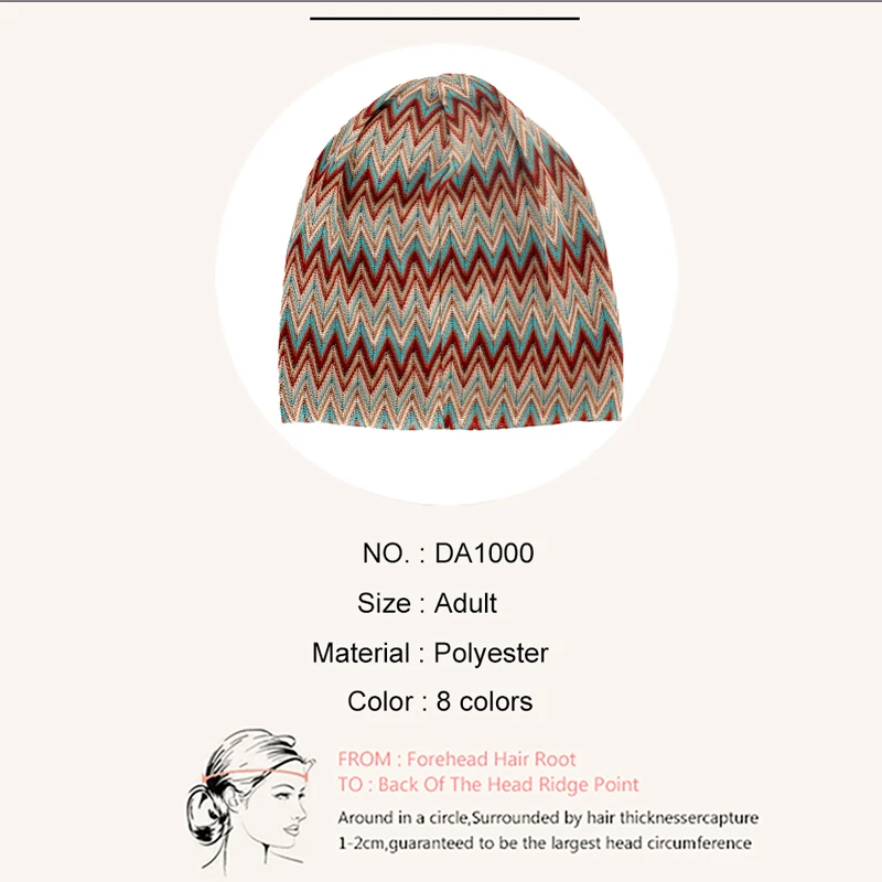 Geebro Women\'s Bohemia Wave Striped Beanie Hat Spring summer Multicolour Slouchy Hat for Ladies Knitted Bone hat Skullies Cap