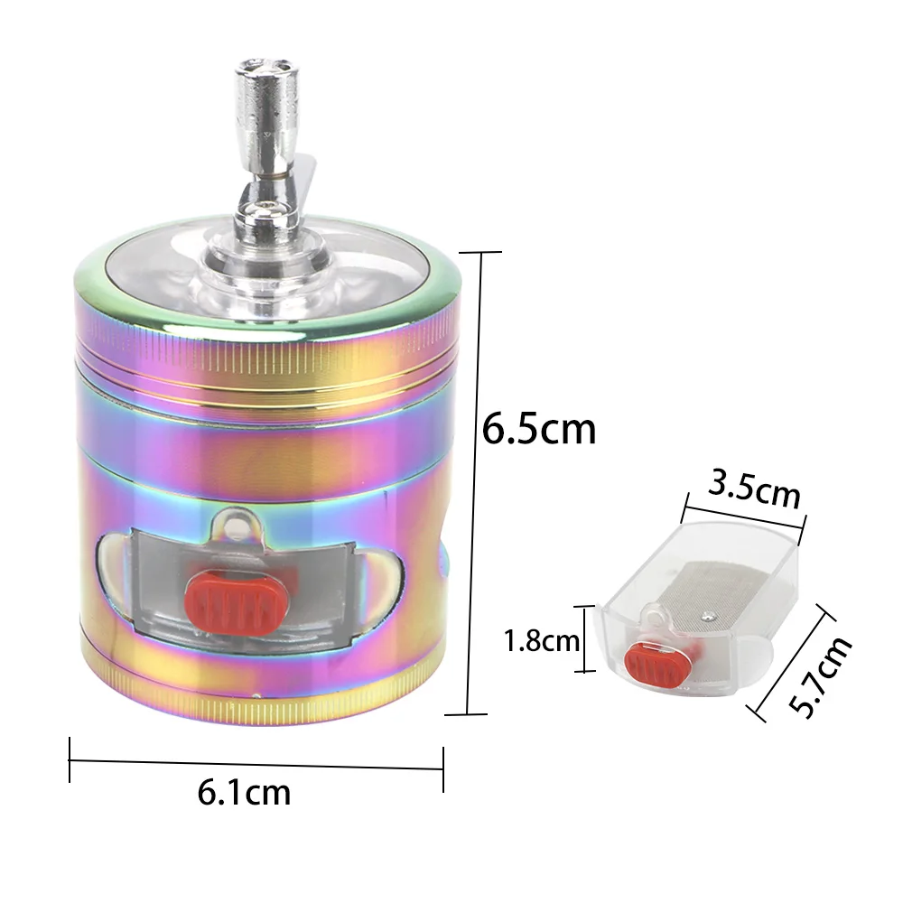 4 Layers Tobacco Grinder With Drawer Herb Grass Smoke Crusher Hand Cranked Clear Top Crank Pollinator Spice Grinders