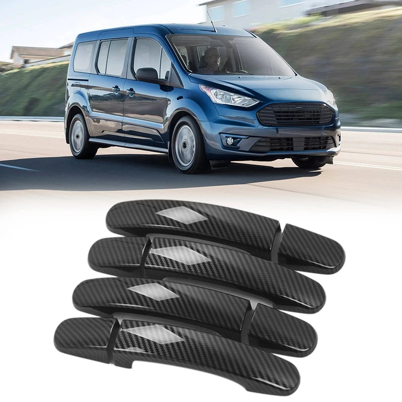 5Pcs Car Door Handle Cover Trim for Ford Transit Custom Tourneo 2014- 2020 Carbon Fiber Door Handle Sticker Decoration