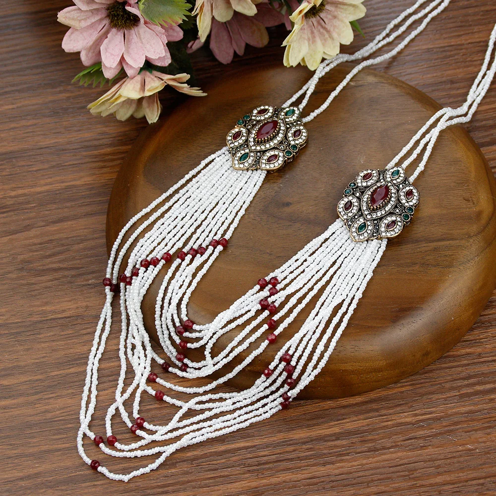 Sunspicems Elegent Long Beads Necklace Morocco Caftan Bijoux Ethnic Bridal Wedding Jewelry Turkish Multilayer Beaded Necklace