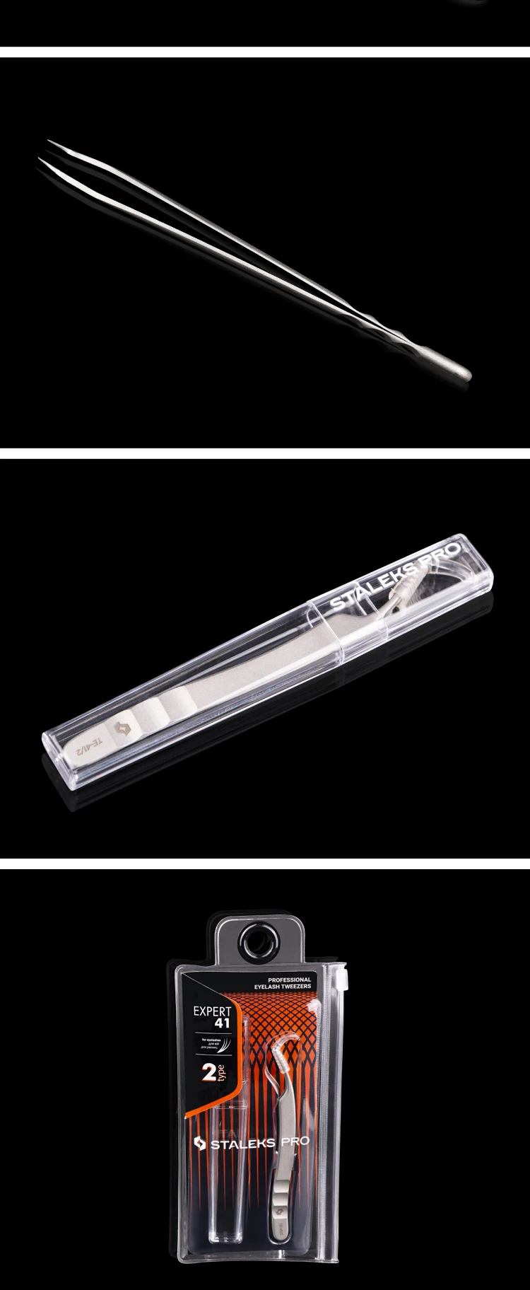 1pc STALEKS Pro High-precision Stainless Steel TE Series Straight Curved Tweezers Grafting Eyelashes Extension Makeup Tool