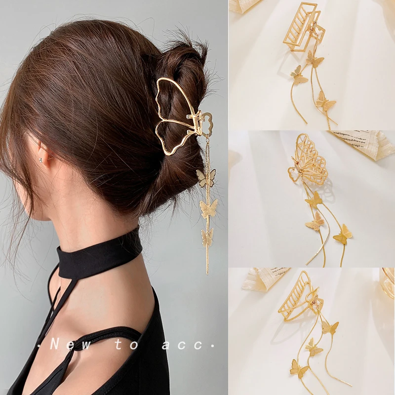 Girl Fashion Alloy Hair Claws Hair Clamps Butterfly Pendant Hairpins Hairgrips Korean Barrettes Crab For Women Hair Accessories 