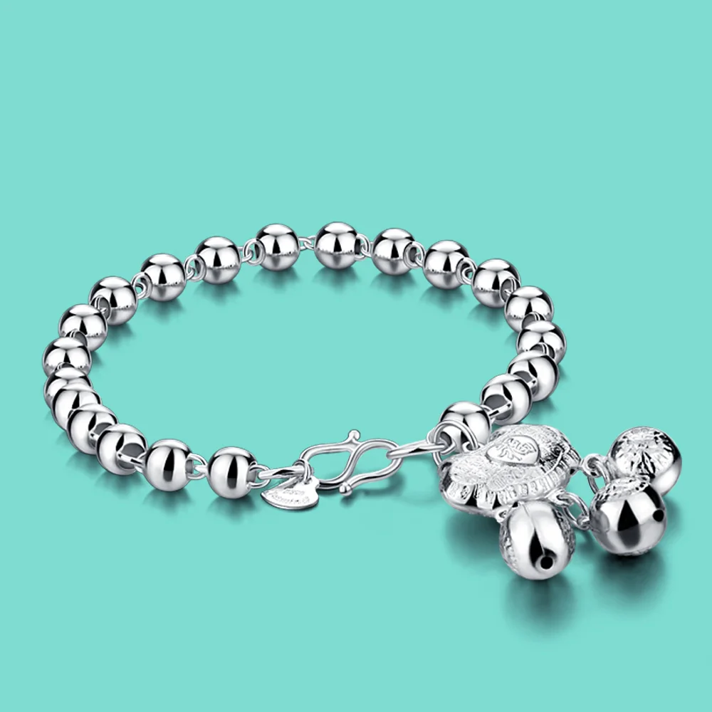 

Retro Style 925 Sterling Silver Simple Beads Bangle Bracelets For Women Silver Jewelry Fine Safety Lock Pendant Birthday Gift