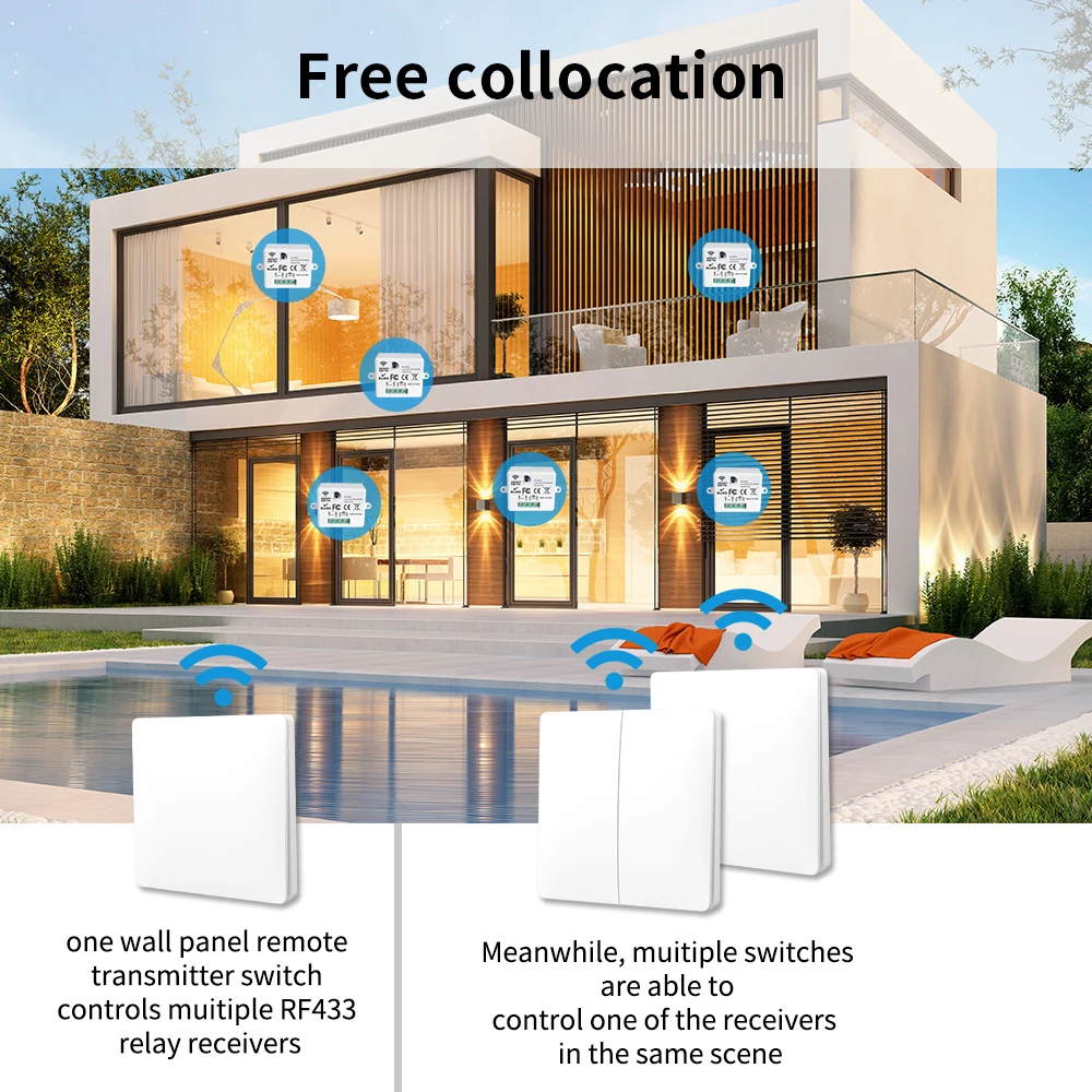 WGHINE Wireless Switch Wall Lamp Switch Household Remote Control Switch Battery free Self powered Waterproof Switch Panel